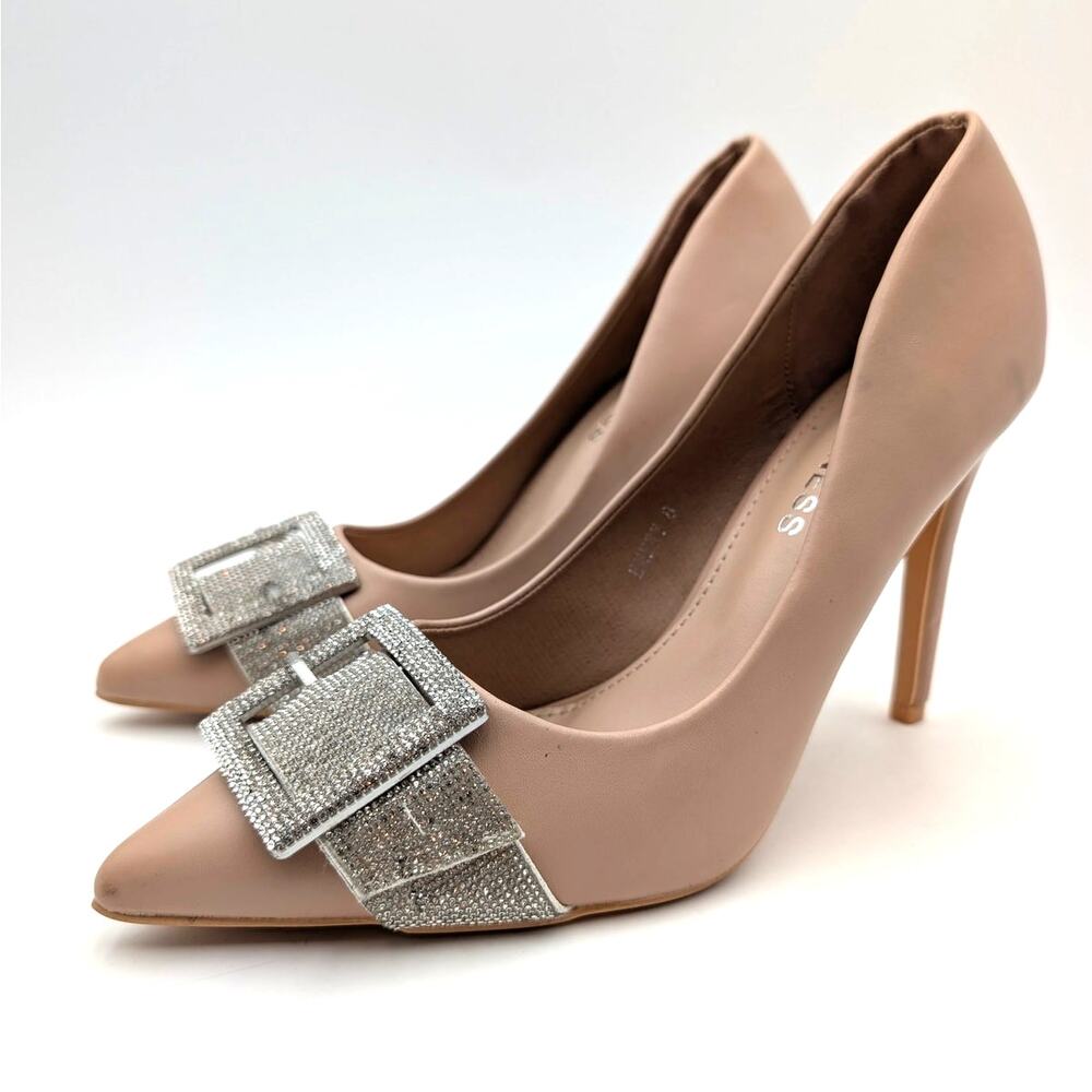 Berness Emery Rhinestone Pump Pointed Toe Women's Beige Size US8 EU38.5